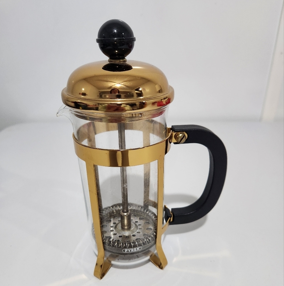 VINTAGE, PYREX Gold and Black French Press Coffee Maker
